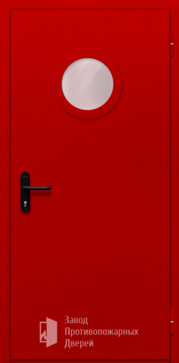 Фото двери «Однопольная с круглым стеклом (красная)» в Звенигороду
