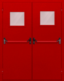 Фото двери «Двупольная со стеклопакетом и антипаникой (красная)» в Звенигороду