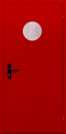 Фото двери «Однопольная с круглым стеклом (красная)» в Звенигороду